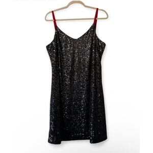 DKNY Gray Black Sequin Mini Sheath Dress Size Large Formal Party